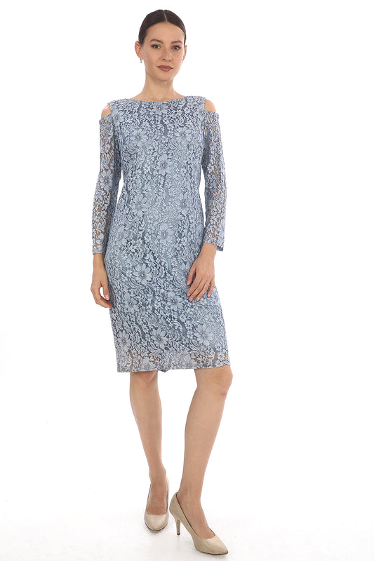 Dantel Detaylı Soğuk Omuz Midi Elbise