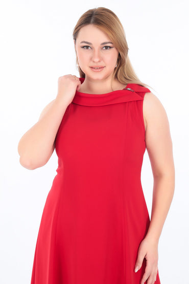 Kolsuz A Kesim Diz Üstü Elbise – Siyah, Lacivert, Kırmızı, Fuşya (38-44)