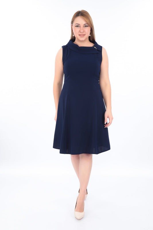 Kolsuz A Kesim Diz Üstü Elbise – Siyah, Lacivert, Kırmızı, Fuşya (38-44)