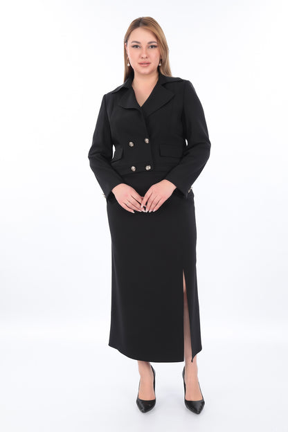 Stylish Double Breasted Jacket Skirt Suit – Black, Navy Blue (38-44)
