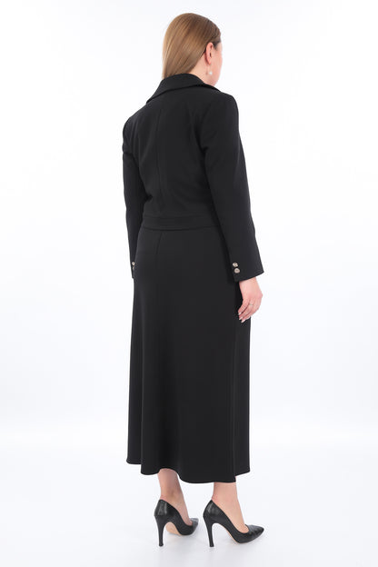 Stylish Double Breasted Jacket Skirt Suit – Black, Navy Blue (38-44)
