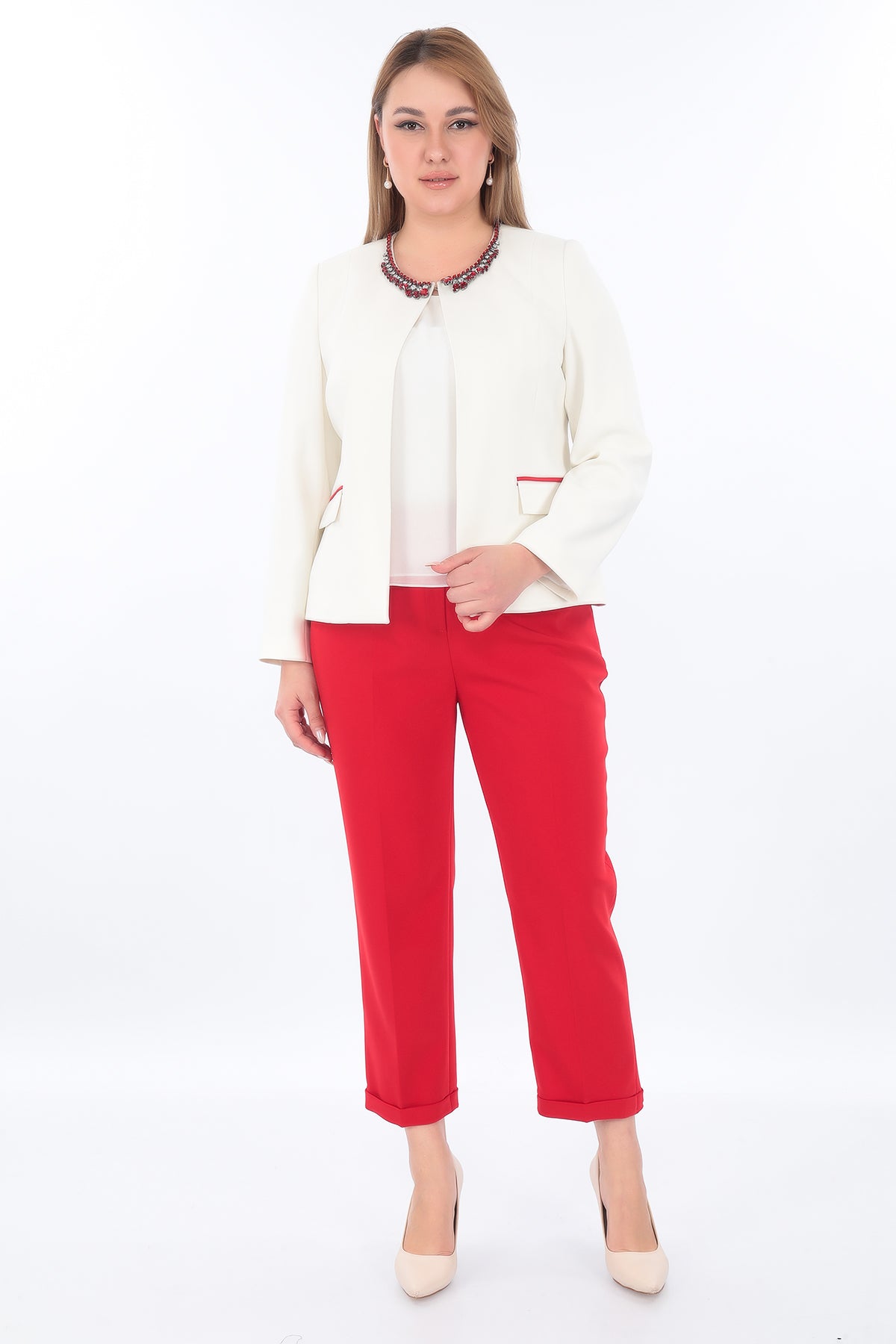 Stylish Jacket and Trouser Set with Stone Details