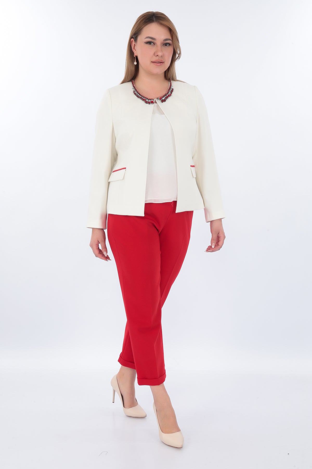 Stylish Jacket and Trouser Set with Stone Details