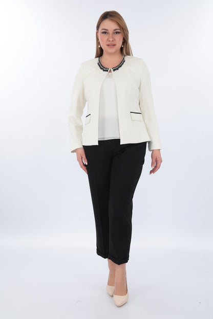 Stylish Jacket and Trouser Set with Stone Details