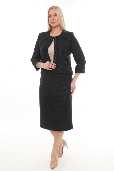 Siyah Kadın Klasik Takım Elbise – Ceket & Etek Takımı (40–46 Beden)