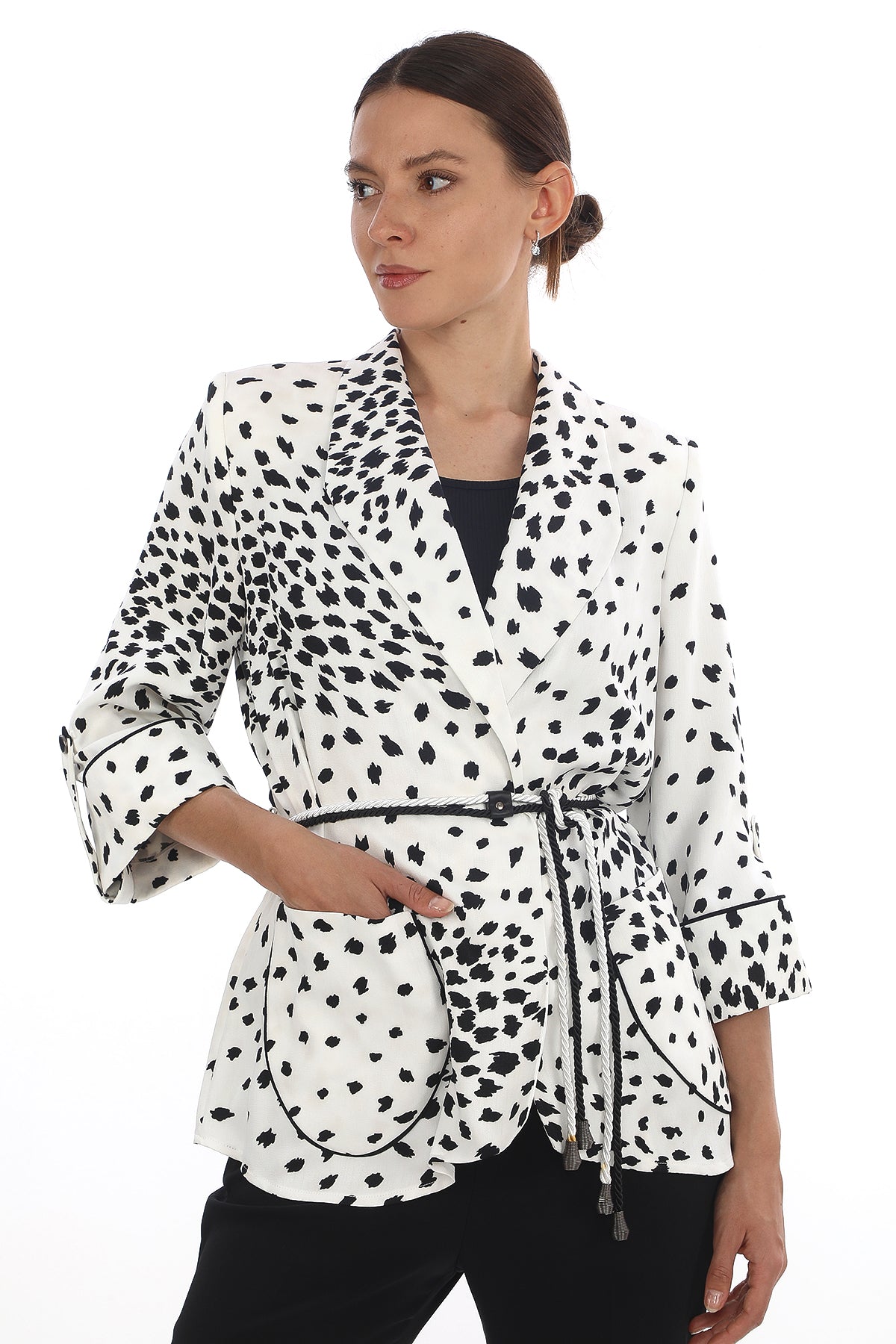 Desenli Kuşaklı Ceket – Modern Fit