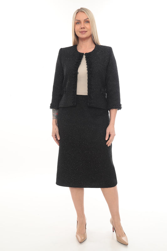 Siyah Kadın Klasik Ceket & Etek Takımı (40–46 Beden)