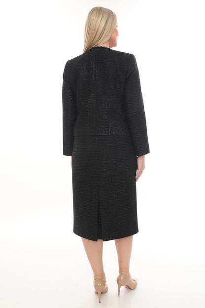 Siyah Düğme Detaylı Klasik Kadın Ceket & Etek Takımı (40–46 Beden)