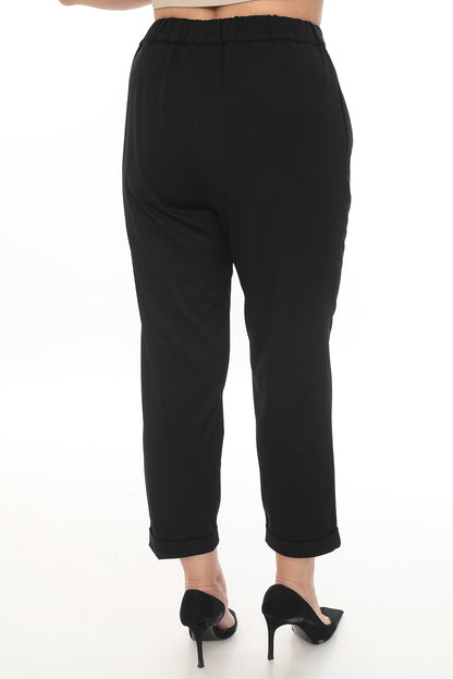 Kadın Siyah Rahat Kesim Beli Bağcıklı Tek Pantolon –  38-46 Beden