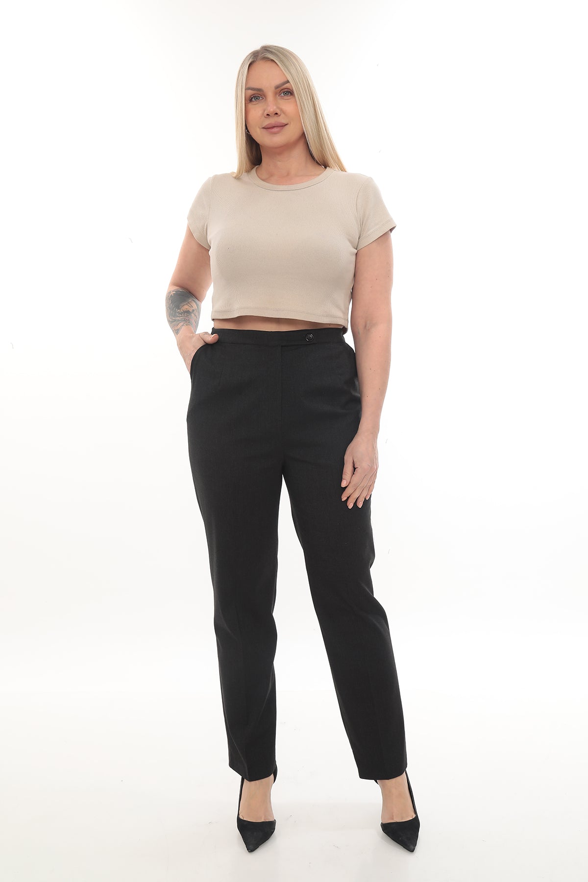 38-46 Beden Siyah Renk Tek Pantolon – Kadın Klasik Kumaş Pantolon