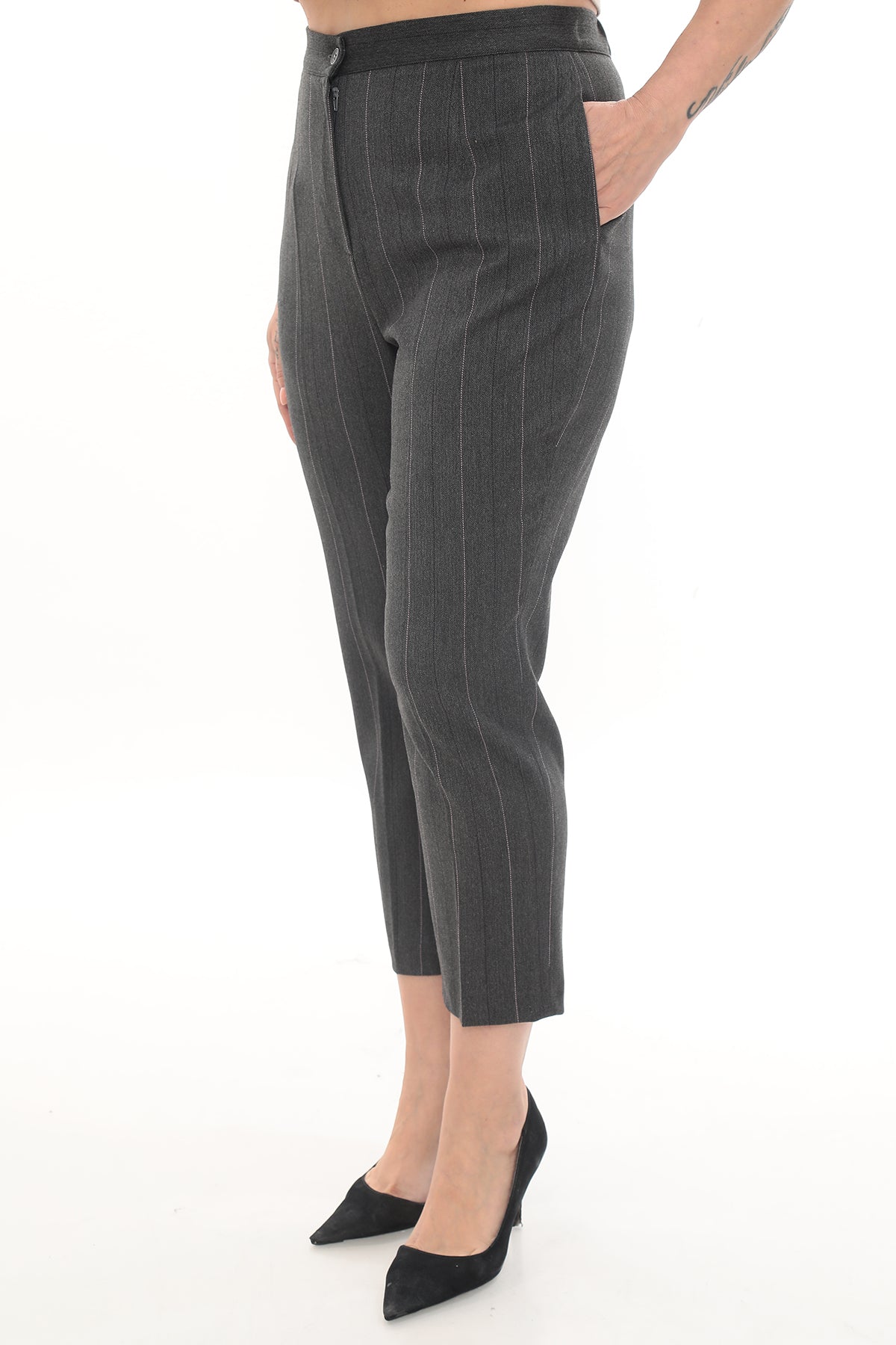 38-46 Beden Gri Renk Tek Pantolon – Kadın Klasik Kumaş Pantolon