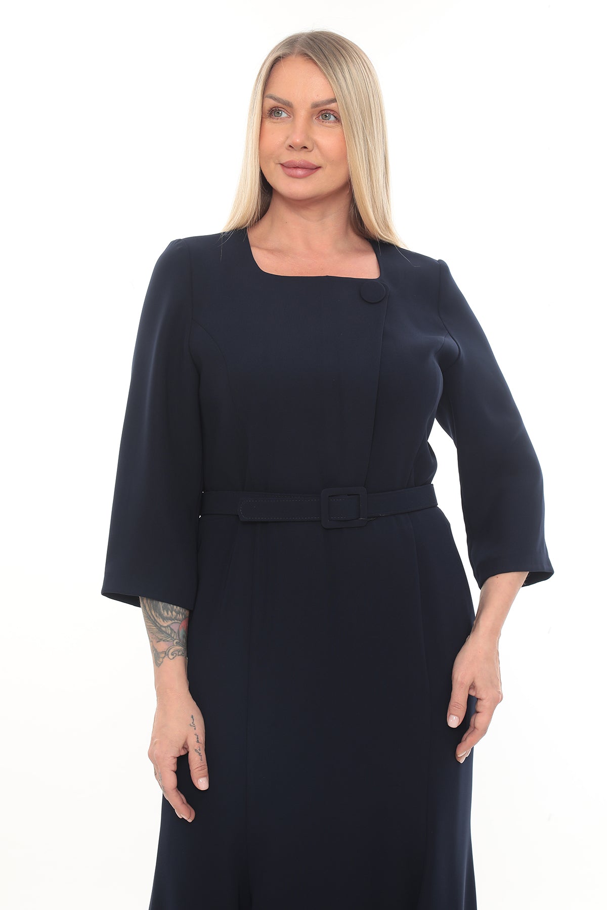 Kırmızı Siyah Renkli ve Lacivert Elbise - 42-48