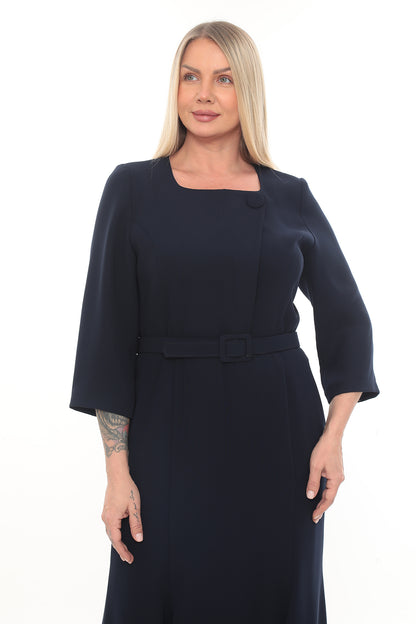 Kırmızı Siyah Renkli ve Lacivert Elbise - 42-48