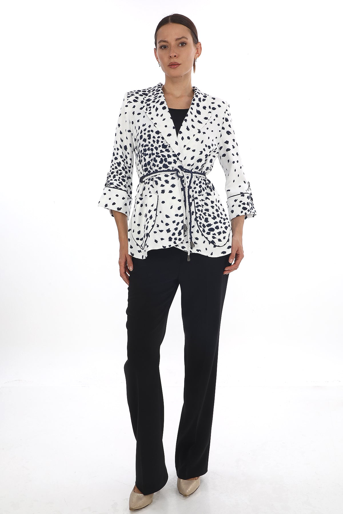 Desenli Kuşaklı Ceket – Modern Fit