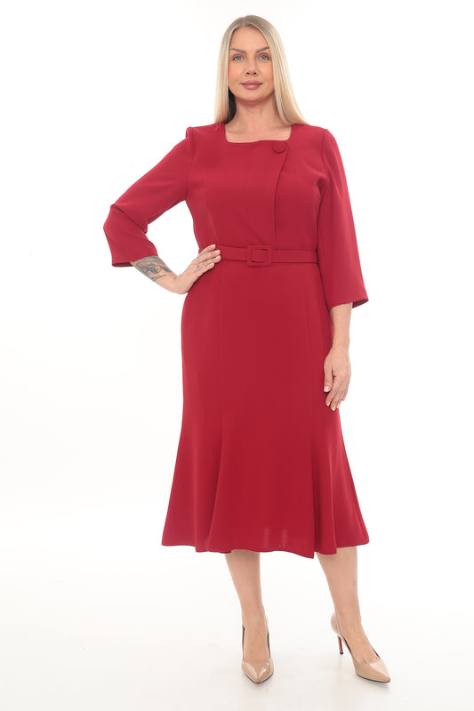 Kırmızı Siyah Renkli ve Lacivert Elbise - 42-48