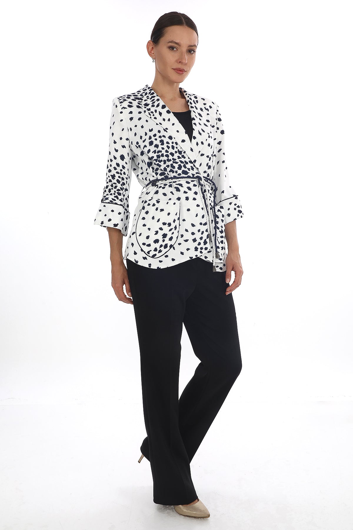 Desenli Kuşaklı Ceket – Modern Fit