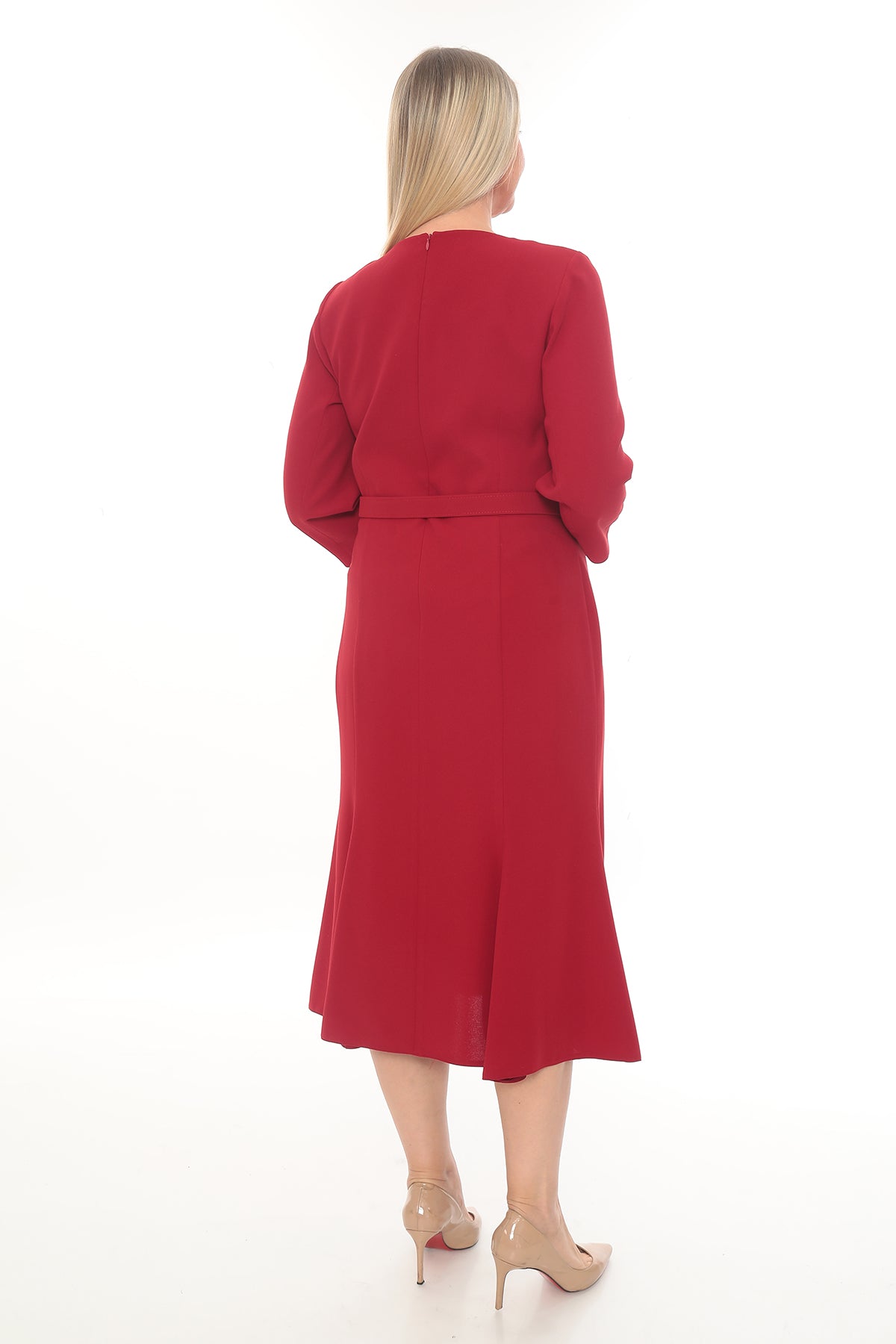 Kırmızı Siyah Renkli ve Lacivert Elbise - 42-48