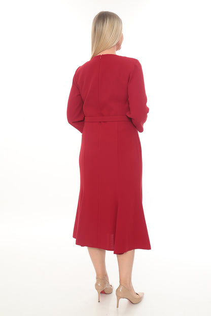 Kırmızı Siyah Renkli ve Lacivert Elbise - 42-48