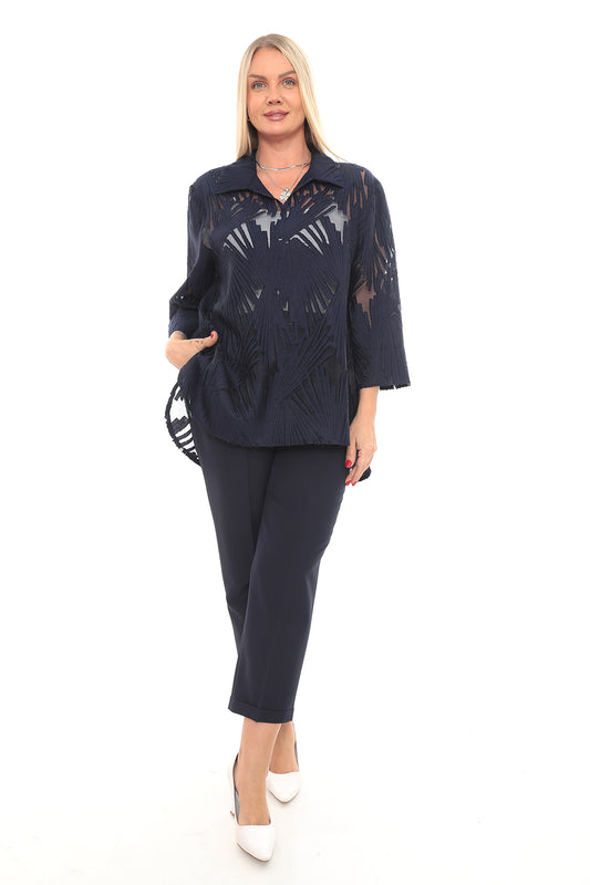 Yakma Desenli Tunik Pantolondan Oluşan İkili Kadın Takım