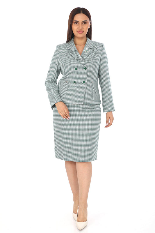 Ekose Desenli Ceket ve Etek – Blazer Kesim