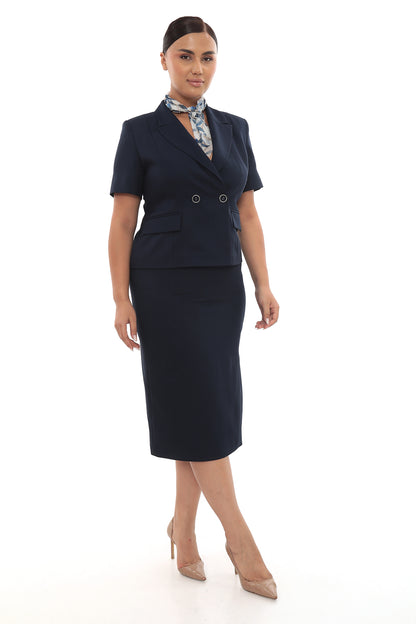 Kadın Kruvaze Blazer & Etek Takımı (Fular Detaylı)