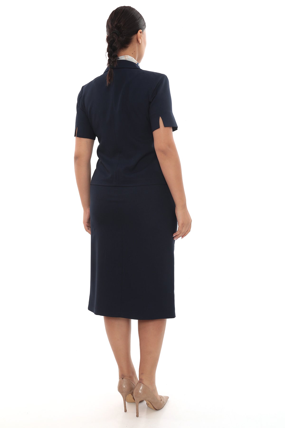 Kadın Kruvaze Blazer & Etek Takımı (Fular Detaylı)