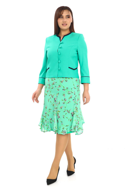 Truvakar Kol V Yaka Ceket ve Çiçek Desenli Etek İkili Kadın Takım