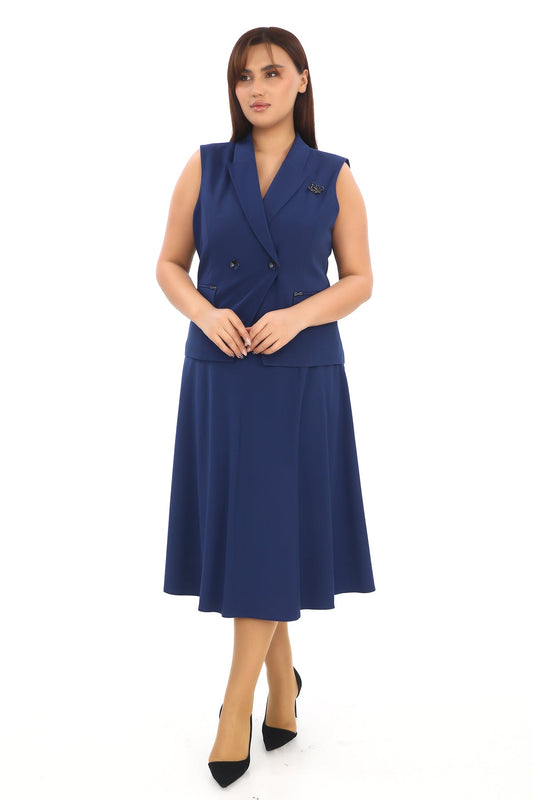 Kolsuz Broş Detaylı Blazer Ceket ve Kloş Etek İkili Kadın Takım