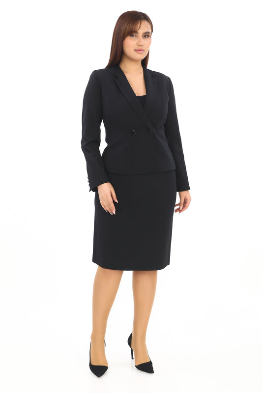 Kruvaze Yaka Ceket ve Etek İkili Kadın Takım