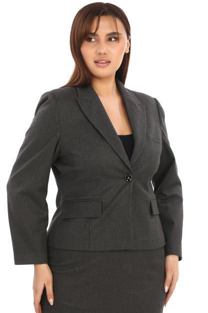 Erkek Yaka Tek Düğmeli Ceket ve Etek – Uzun Kollu