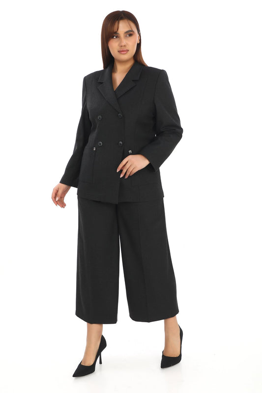 Kruvaze Yaka Ceket ve Kısa Palazzo Pantolon