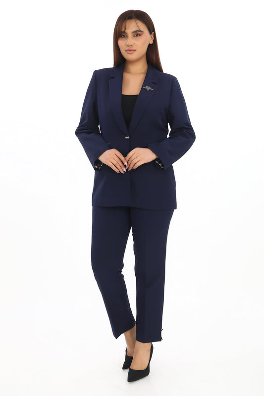 Broş Detaylı Tek Düğmeli Ceket ve Pantolon