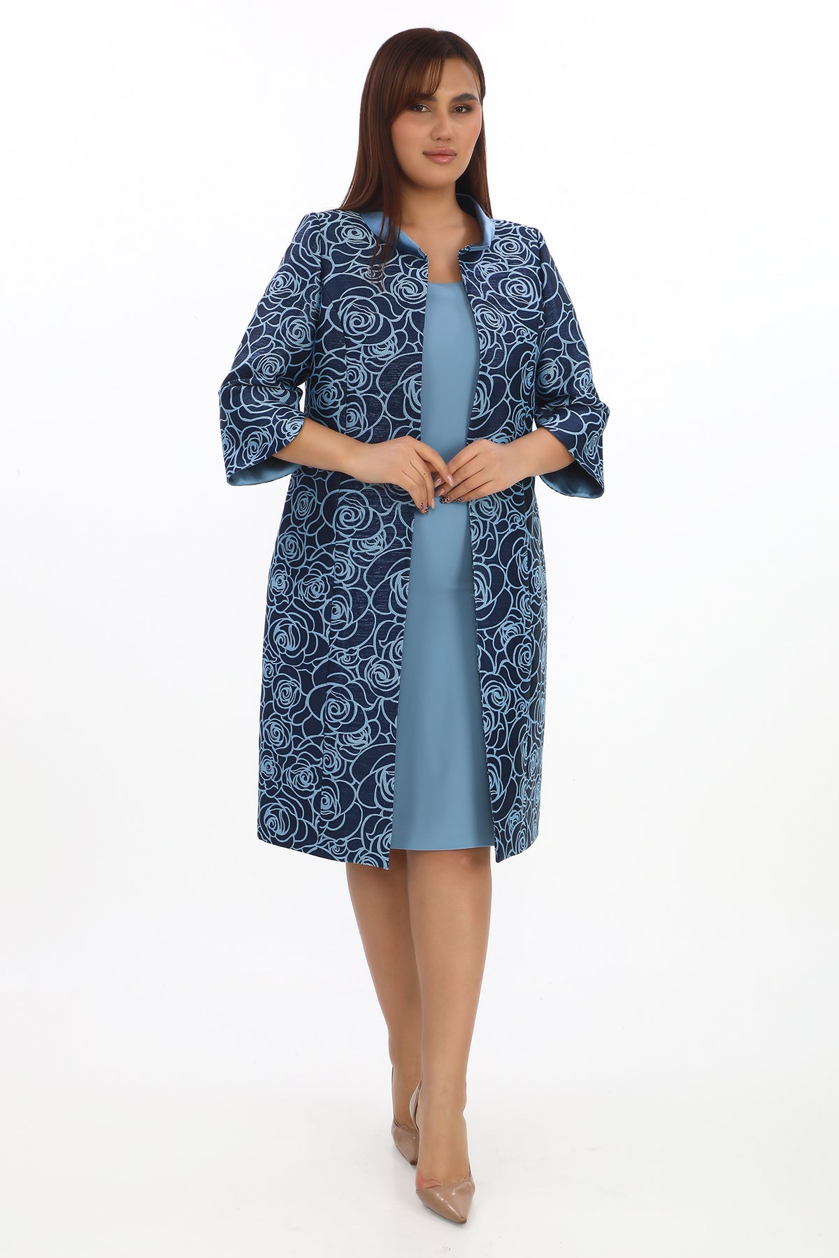 Büyük Beden Şık Düğme Detaylı Klasik Kadın Takım (44-50 Beden)