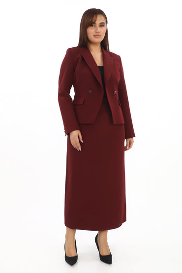 Uzun Kollu Kruvaze Yaka Ceket ve Uzun Etek İkili Kadın Takım