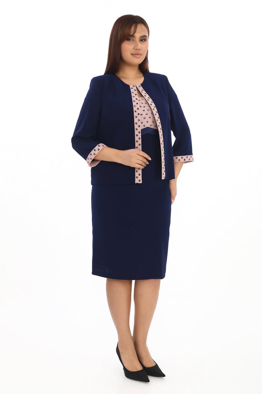 İncili Ceket ve Düşük Kollu Elbise İkili Kadın Takım