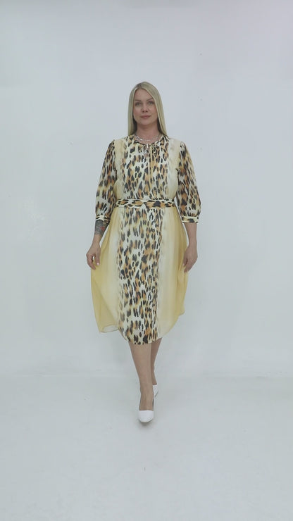 Leopar Desenli Şifon Elbise