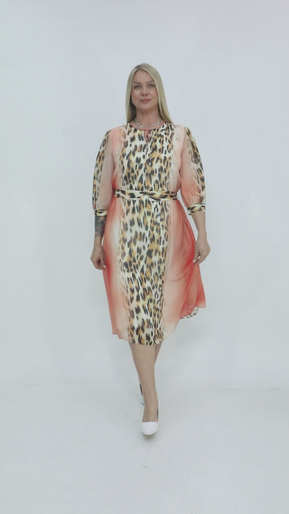Leopar Desenli Şifon Elbise