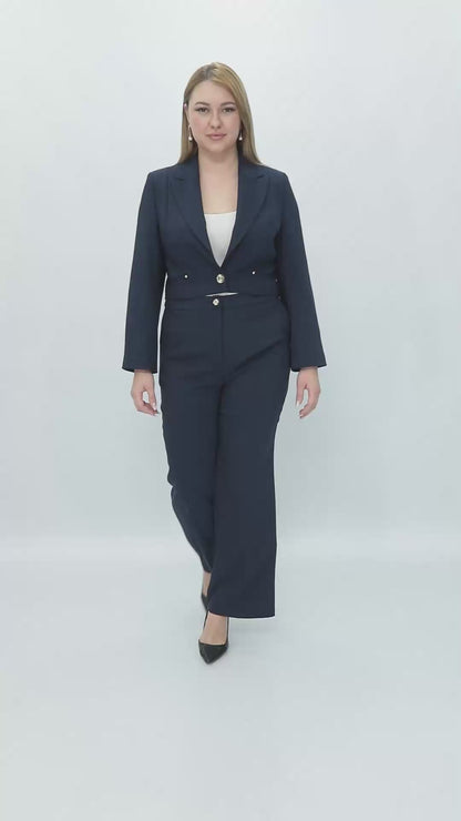 Uzun Kollu Tek Düğmeli Ceket ve Pantolon İkili Kadın Takım