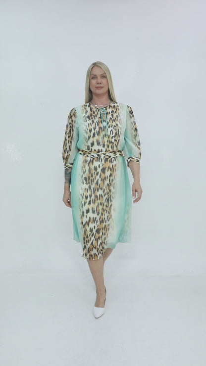 Leopar Desenli Şifon Elbise