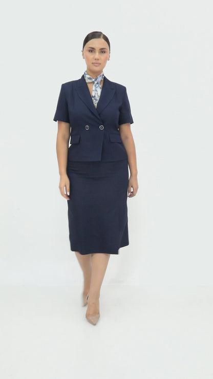 Kadın Kruvaze Blazer & Etek Takımı (Fular Detaylı)