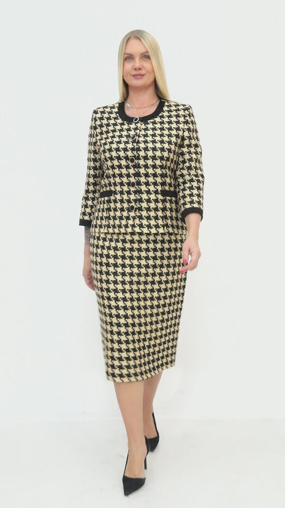 Houndstooth Desenli Ceket ve Etek Takımı