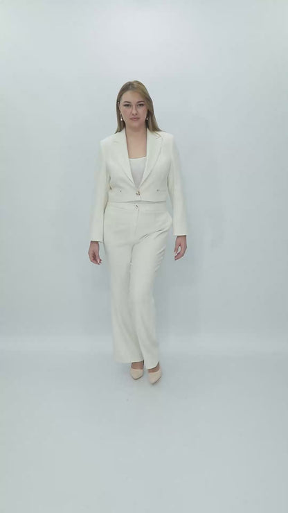 Uzun Kollu Tek Düğmeli Ceket ve Pantolon İkili Kadın Takım